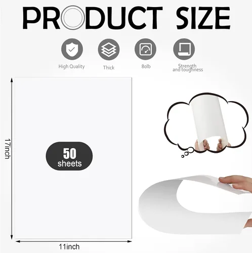Miniatura 2 de Eaasty 50 hojas de papel de cartulina blanca de 11 x 17 pulgadas, cartulina de 80 libras, cubierta de papel de impresora grande y gruesa