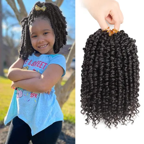 Cabello de estilo Passion Twist para niños, 8 paquetes de 6 pulgadas Passion Twist Crochet para mujeres negras, cabello rizado pretrenzado Passion