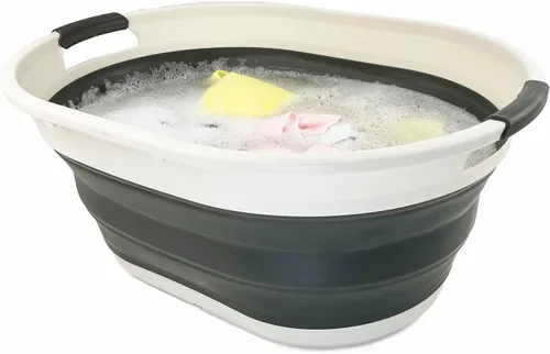 Miniatura 6 de SAMMART Cesta plegable de plástico para lavandería de 39L (10.3 galones), tina de lavado plegable, fácil almacenamiento y ahorro desplegable