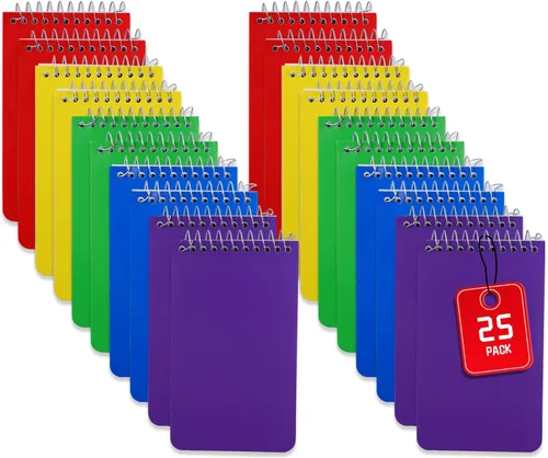 Paquete de 25 blocs de notas en espiral de 3 x 5 pulgadas, cuadernos de notas en espiral, mini bloc de notas en espiral de 5 colores, mini bloc de