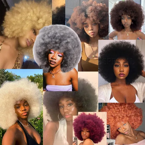 Miniatura 5 de Peluca afro rizada de los años 70 para mujeres negras, sin pegamento, pelucas afro grandes, con volumen y suaves de aspecto natural, peluca grande