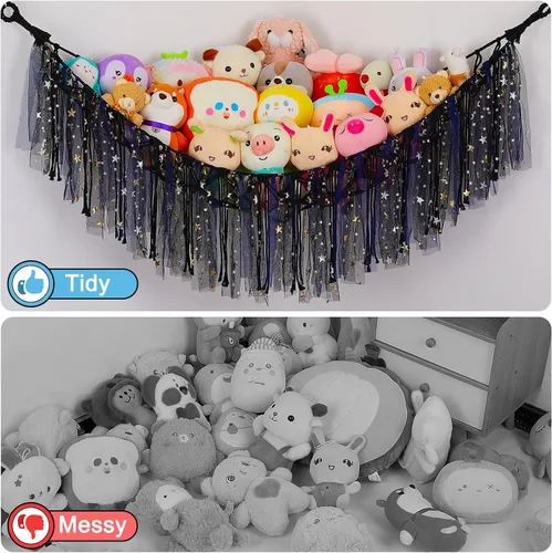 Miniatura 3 de FIOBEE Red de Animales de Peluche o Hamaca con Luz LED, Hamaca de Juguetes Colgante Organizador de Almacenamiento Soporte para Animales de Peluche