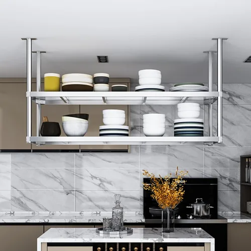 Miniatura 4 de Shelves Whftd 304 Stainless Steel Hanging Shelf，2 Layer European Floating Decorative Shelves，Storage Display Restaurant Racks for Kitchen Restaurant