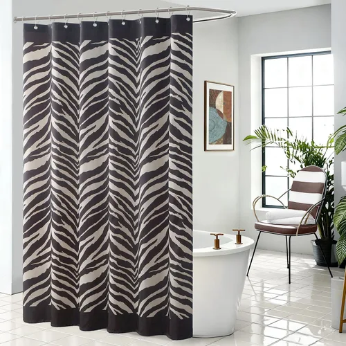 Miniatura 8 de Le Bain - Cortina de ducha impermeable de poliéster para baño, 72 pulgadas de ancho x 72 pulgadas de alto Zebra-black