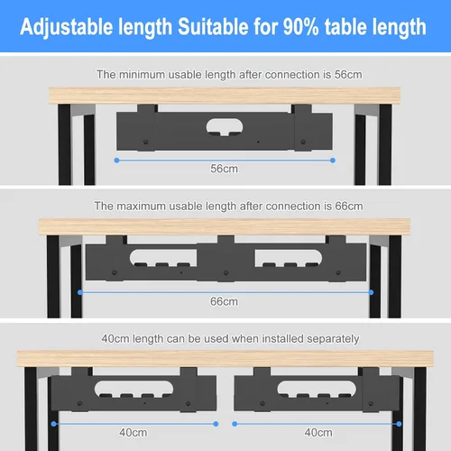 Miniatura 5 de Organizador de cables para debajo del escritorio, organizador de cables ajustable grande debajo de la mesa, organizador de cables para escritorio
