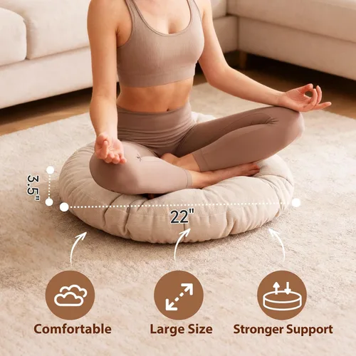 Miniatura 6 de Tiita - Cojín cuadrado para el suelo al aire libre, cojín de asiento grueso tuftado, gran cojín de suelo para yoga, meditación, sala de estar
