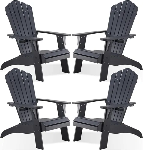 Miniatura 21 de Psilvam Silla Adirondack, silla para hoguera de madera de polietileno de gran tamaño con soporte para tazas, sillas de patio de soporte de 350 Blanco
