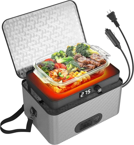 Miniatura 13 de Horno portátil, calentador de alimentos portátil de 110V, horno portátil personal, mini lonchera eléctrica calentada para recalentar y cocinar Negro