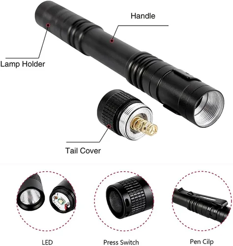 Miniatura 3 de 10 piezas mini pequeña linterna LED de mano pluma linterna linterna con clip llevó la linterna de bolsillo de la linterna para acampar al aire libre