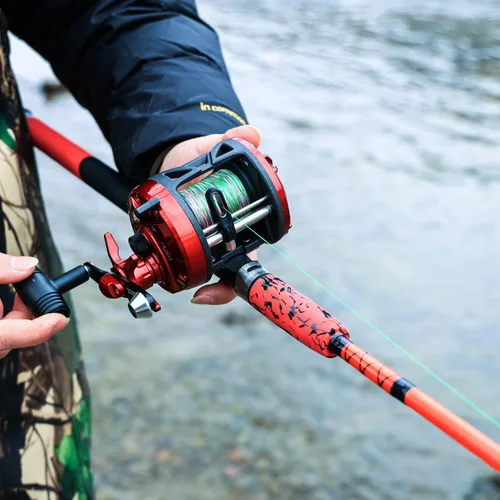 Miniatura 8 de Sougayilang Combo de Carrete Convencional y Caña de Pescar de Fibra de Vidrio, Media Pesada para Pesca de Bagres Rojo-6FT-3000