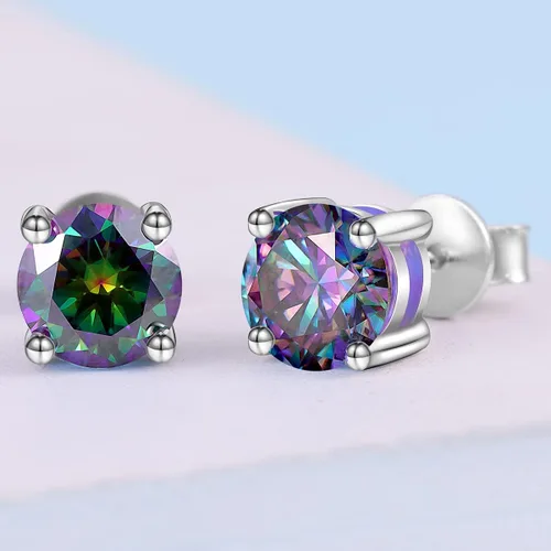 Miniatura 2 de Aretes de moissanita, 2 quilates, color D, claridad VVS1, solitario de corte redondo, aretes de plata de ley S925 para mujer y hombre, aretes