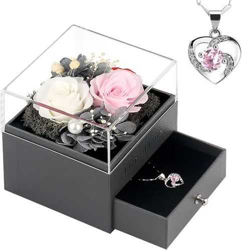 Miniatura 12 de Rosa preservada, regalos de cumpleaños para mujeres, mamá, novia, regalos para mamá, abuela, esposa, hija, hermana, cajas de joyería con collar