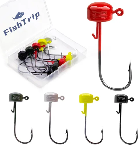 FishTrip Ned Rig Jighead Fishing - 10 ganchos de cabeza de plantilla sin hierba en forma de hongo para pesca de lubina (1/16 onzas, 1/8 onzas, 3/16