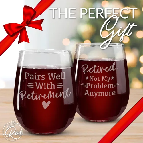 Miniatura 4 de Regalos de jubilación para mujeres – Juego de 2 copas de vino sin tallo de 17 onzas – Divertidos regalos de copa de vino jubilados – Regalos