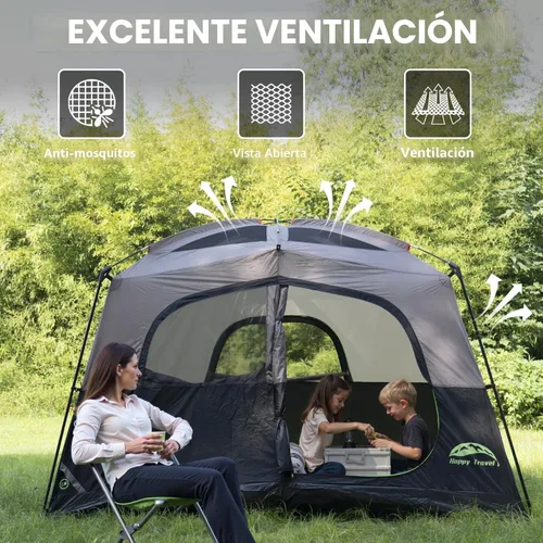 Miniatura 4 de Happy Travel Tent 6 Person Tents for Camping, Waterproof Easy Setup Camping Tent with Rainfly, Portable Large Family Cabin Tent with 5 Large Mesh