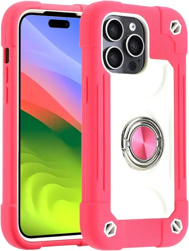 Miniatura 39 de MARKILL Funda compatible con iPhone 15 de 6.1 pulgadas con soporte integrado, [grado militar resistente de cuerpo completo] protección contra Rosa