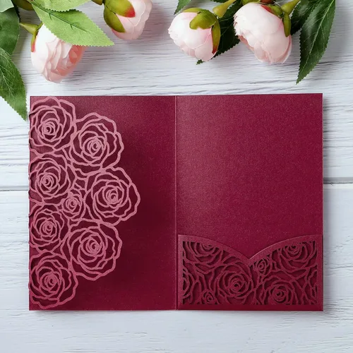 20 unidades de bolsillo para tarjetas de invitaciones de boda cortadas con láser con sobre para fiesta de cumpleaños, invitaciones de baby o novia,
