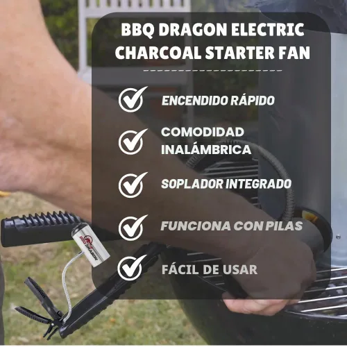 Miniatura 3 de Ventilador de carbón BBQ Dragon - Ventilador de parrilla inalámbrico para acampar, chimenea y parrillas - Ventilador de aire BBQ resistente