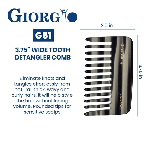Miniatura 3 de Giorgio G51 Peines Desenredantes de Grafito para Bolso de Viaje Pequeño, Peine de Bolsillo de Dientes Anchos para Cabello Grueso Rizado Ondulado.