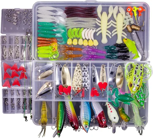 Miniatura 10 de Kit de señuelos de pesca de agua dulce, aparejos de pesca. Caja de aparejos que incluye cebos tipo crankbait, señuelos de superficie, jigs, cucharas