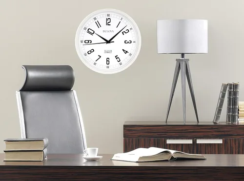 Miniatura 4 de Bulova Reloj de pared C5002 de precisión Movimiento de cuarzo de ultra alta precisión Marco redondo blanco moderno de gran tamaño de 12.5