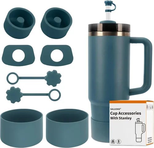 Miniatura 8 de Accesorios para taza Stanley - Juego de 8 piezas, incluye tapa con pajita, tapones redondos y cuadrados a prueba de fugas, botas de silicona