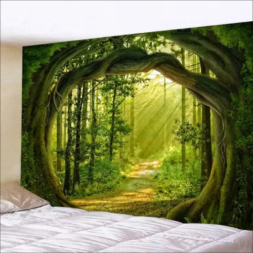 Miniatura 16 de FENDROM Tapiz de hojas de loto de naturaleza, tapiz de plantas, paisaje natural verde, para colgar en la pared, arte de pared 3D para dormitorio