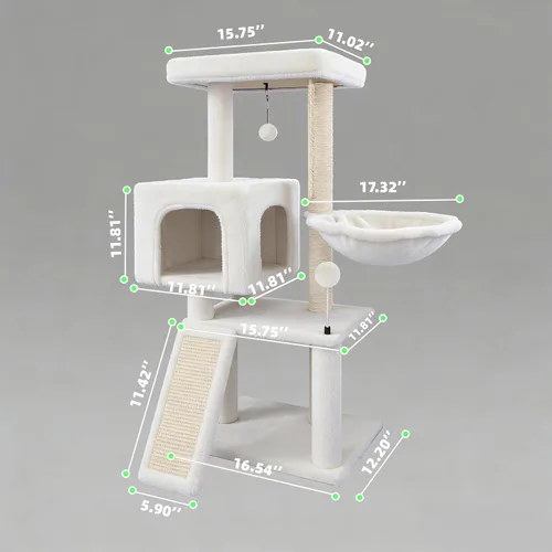 Miniatura 2 de Árbol para gatos con condominio para gatos y hamaca, árbol para gatos con postes rascadores y almohadillas para rascar, torre para gatos