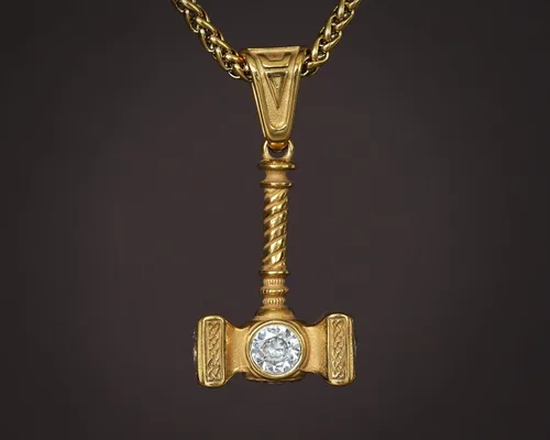 Miniatura 143 de Viking Thors Hammer Necklace Pendant - Vegvisir Aegishjalmur Helm of Awe Raven Huginn Muninn Pendant Necklace Amulet Talisman - Thor Necklace