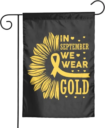 Mes de concientización sobre el cáncer infantil en septiembre We Wear Gold Flag Banderas de jardín de doble cara, pancarta de bienvenida para boda,