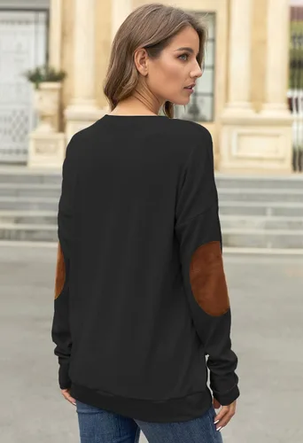 Miniatura 6 de Pink Queen - Blusa suelta de mujer con cuello redondo, camiseta de manga murciélago con parches