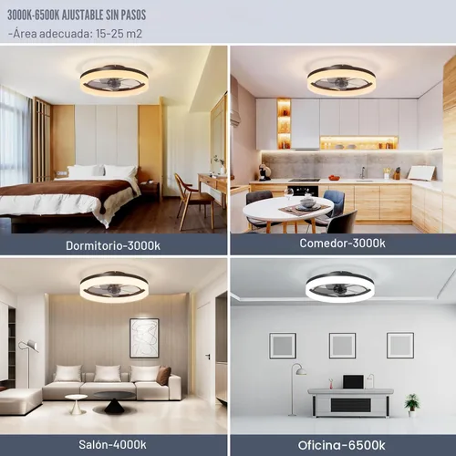 Miniatura 2 de VOLISUN Ventiladores de Techo de Perfil Bajo con Luces y Control Remoto, Ventilador de Techo Fandelier de Montaje Empotrado, 3000K-6500K Luz de Negro