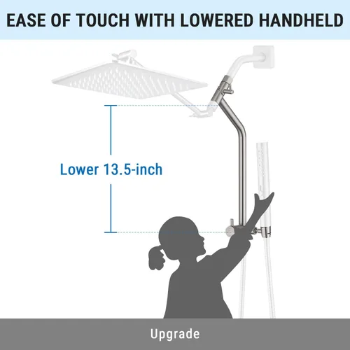 Miniatura 3 de G-Promise Desviador de ducha totalmente de metal con soporte bajo, extendido de 13.5 pulgadas, válvula desviadora de 3 vías con modo de pausa