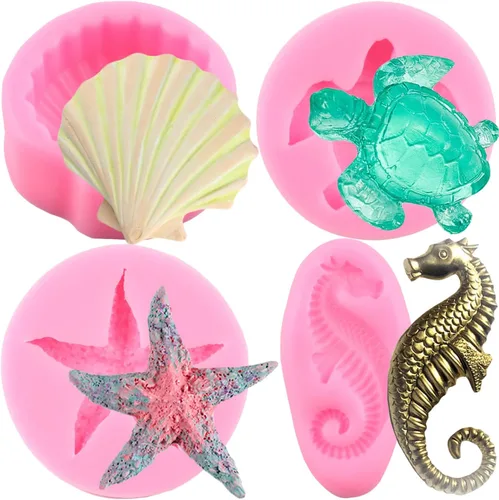 Miniatura 14 de ZiXiang Molde de fondant con temática marina, moldes de silicona para peces, tiburones marinos, coral, caramelo, para decoración de tartas