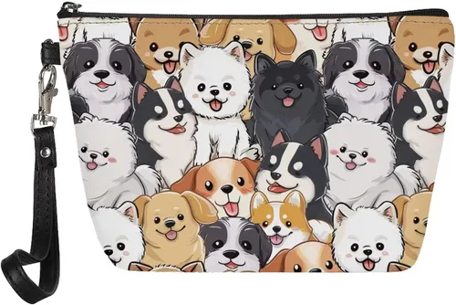 Miniatura 29 de Howilath Abstract Art Cat Cosmetic Pouch for Women PU Leather Toiletry Storage Bag Trapezoid Makeup Bags with Wrist Strap