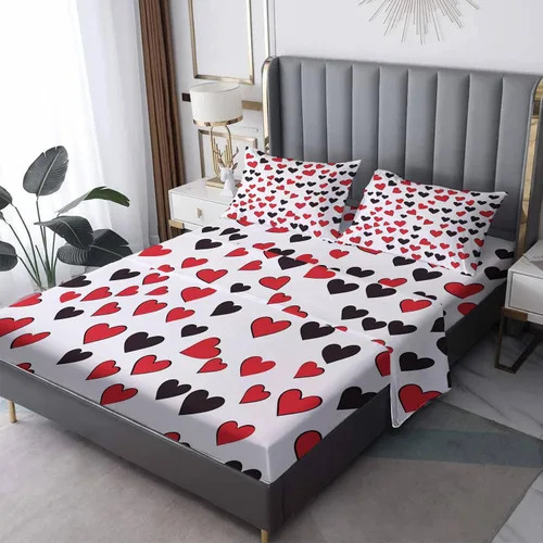 Miniatura 8 de Juego de sábanas de tamaño individual con diseño de corazón, sábanas de microfibra suave y bolsillo profundo, sábanas y fundas de almohada