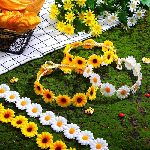 Miniatura 7 de WILLBOND 8 diademas de girasol para mujer, corona, margarita, flores, corona, ajustable, floral, para novia, para fiestas hippie, bodas, festivales