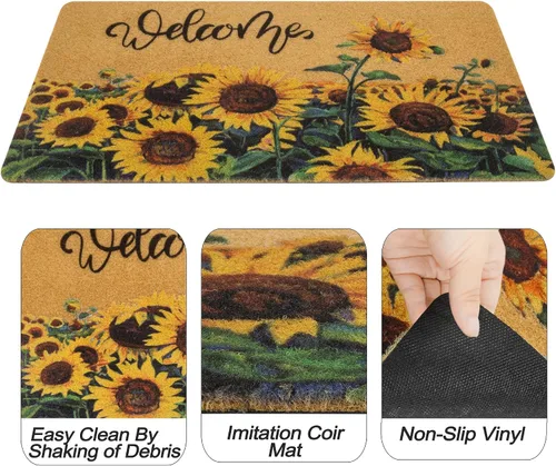 Miniatura 5 de IZUS Felpudo de bienvenida floral con diseño de girasoles de primavera de verano con flores de sol, antideslizantes, para puerta delantera, porche