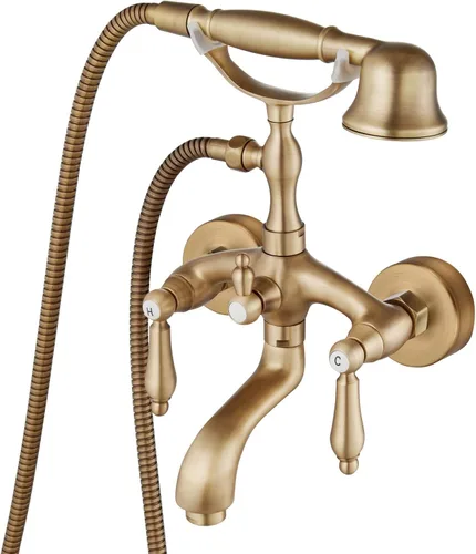 Miniatura 16 de Aolemi Grifo de Bañera de Montaje en Pared con Rociador de Mano Grifo de Bañera y Ducha de Latón Antiguo Grifo de Ducha Vintage de Doble Mango