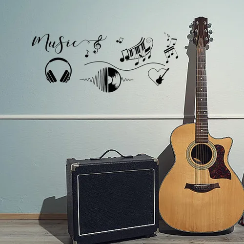 Miniatura 13 de PLIGREAT Calcomanías de pared con citas musicales negras frescas, calcomanías de pared de vinilo extraíbles para adolescentes, dormitorio, sala