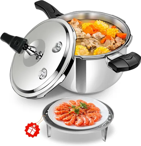 Olla a presión de acero inoxidable de 6.34 cuartos de galón, grado comercial resistente, cocción rápida, multiusos, compatible con inducción y gas,