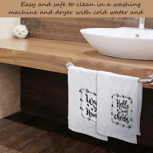 Miniatura 6 de Tatuo 2 toallas de mano divertidas con refranes "Wash Your Hands" para baño, rústicas, bonitas, toallas de cocina para el hogar, letrero decorativo