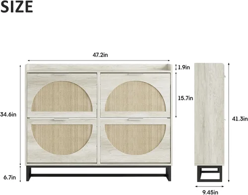Miniatura 2 de Maupvit Gabinete grande de almacenamiento de zapatos de ratán con 4 cajones abatibles, organizador de zapatos independiente con patas de metal