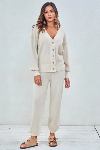 Miniatura 2 de MAOECO Conjunto de 2 piezas para mujer, suéter de punto y pantalones deportivos de cintura alta