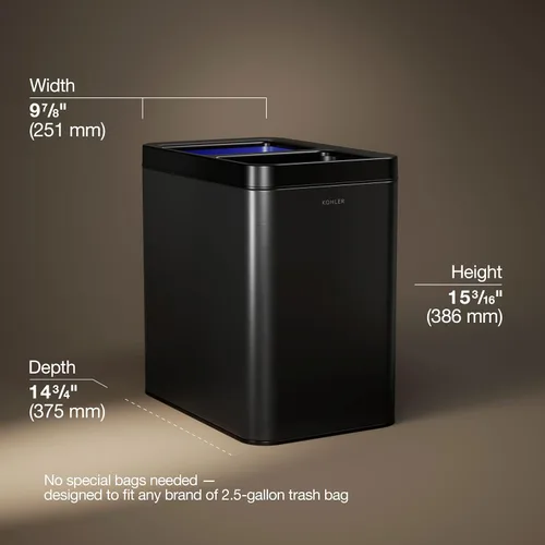 Miniatura 3 de KOHLER K-31315-BST - Bote de basura de dos compartimentos con tapa abierta de 22 litros, acero inoxidable negro