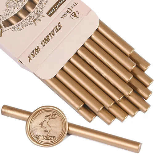 Barra de cera de sello dorada clásica antigua, barra de cera de sello para mini pistola de pegamento, decoración de invitación de boda DIY - Paquete