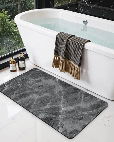 Miniatura 10 de DEXI Alfombra de baño ultra fina, de 16 x 24 pulgadas, antideslizante, para suelo de ducha, absorbente, de secado rápido, de mármol, perfil bajo
