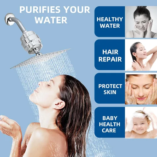 Miniatura 6 de Filtro de ducha para agua dura, dos cartuchos de repuesto, filtro de agua de ducha de alto rendimiento, plateado, elimina cloro y flúor (plateado)