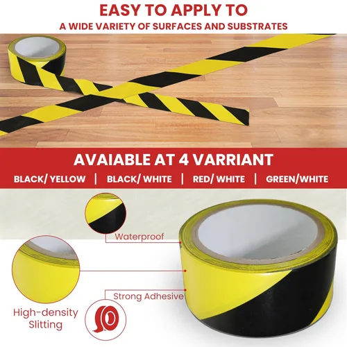 Miniatura 3 de GGR Supplies SST-618C Cinta de seguridad adhesiva de franja de advertencia de peligro negra y amarilla: 2" de ancho x 18 yardas. Negro y amarillo