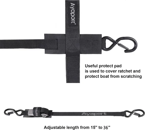 Miniatura 5 de Ayaport Correas de amarre para barco al remolque (trinquete de acero inoxidable) 3 pies, 2400 libras, resistencia a la rotura, correas de trinquete